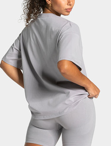 T-shirt pour femme à col rond, coupe ample, gris clair, personnalisé, très demandé, respirant, en coton mélangé, vêtements décontractés pour femme - Product Image 2