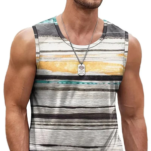 Men's Summer Casual Sleeveless Tank <b>Tops</b> Quick Dry 3D Printed Graphic <b>Vest</b> With Loose Crew Neck <b>Striped</b> Sports <b>Top</b> Design - Product Image 6