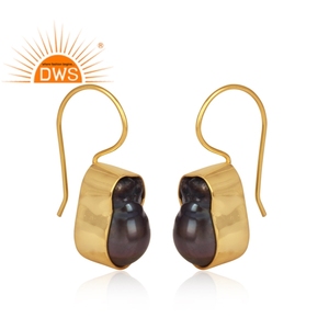 Best Selling Sterling Silver 18K Gold Plated Natural Gray <b>Pearl</b> Gemstone Dangle <b>Earring</b> Custom Jewelry Manufacturer - Product Image 2