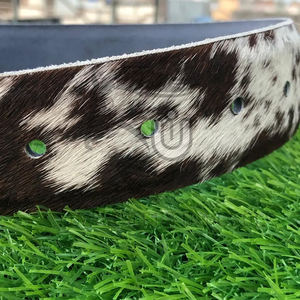 Ceinture pour homme en cuir de vache véritable avec poils |   Boucle en alliage de style occidental faite à la main, robuste, écologique, imprimé animal, 3,5 cm - Product Image 4