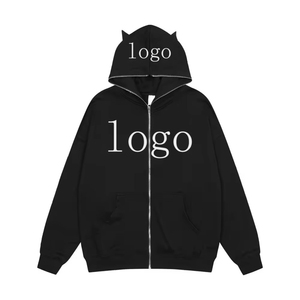 Sudaderas con capucha con cremallera personalizadas para hombre, logotipo personalizado de cara completa, sudaderas con capucha de lana de algodón 100%, sudaderas con capucha informales de gran tamaño para hombre, ropa de calle - Product Image 2