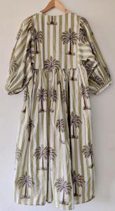 Vestido MIDI con estampado de bloques, mini vestido, palmera a rayas Vestido largo con estampado de bloques, cuello profundo con cuerda más cerca - Product Image 5