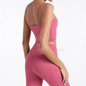 Venta directa de fábrica, conjunto de Yoga de gimnasio para mujer de alta calidad, ropa deportiva transpirable sin costuras con cierre de cordón, patrón sólido - Product Image 4