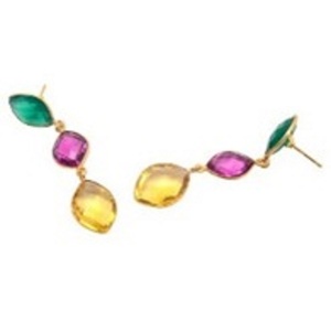 Pendientes de plata de ley 925 con gema de turmalina y ónix verde, pendientes de cuarzo con forma redonda, citrino, novedad - Product Image 1