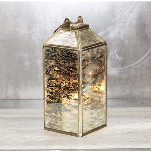 Linterna votiva de cristal antiguo hecha a mano, marco de latón dorado con candelabros de madera de vidrio de mercurio para decoración del hogar, bodas de Navidad - Product Image 6