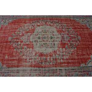 5.5x8.9 ft Rug, Turkish Rug, Vintage <b>Red</b> <b>Wool</b> Solid Rug - Product Image 5