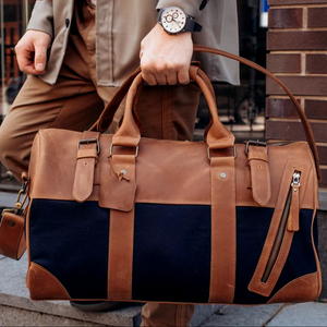 Bolsa de lona de cuero de viaje Weekender Unisex regalo lona encerada impermeable gimnasio cremallera moda - Product Image 1