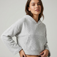 Sweat-shirt court à capuche décontracté et respirant pour femme, avec poche kangourou, 100 % coton, taille unique (38-46)