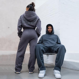 Survêtements d'hiver personnalisés brodés pour hommes et femmes, survêtement en tricot lourd de 400 g/m², vente chaude - Product Image 5