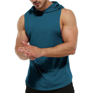 Sweatshirts sans manches légers pour hommes Sweats à capuche personnalisés imprimés Gym Workout Emmanchure Design Automne Saison Couleur unie-Vente en gros - Product Image 5