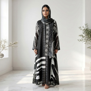 Luxury Chicago Butti <b>Chiffon</b> Open Front Plus Size Abaya Suit Matching Dupatta <b>Scarf</b> Modest Islamic Maxi Dress - Product Image 5