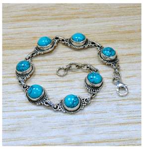 Hot Selling Turquoise Gemstone <b>Bracelet</b> Crafted From 925 <b>Sterling</b> <b>Silver</b> Ethnic Handmade Link <b>Bracelet</b> Fine Jewelry For Girls - Product Image 1