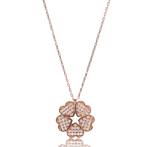 Pendentif en zircon transparent à cinq cœurs, fabrication artisanale turque, plaqué rhodium/or, bijoux en argent sterling 925, vente en gros - Product Image 1