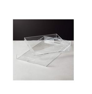 Plateaux de service en acrylique transparent personnalisés avec poignée dorée, plateaux décoratifs, 2 pièces, forme carrée, couleur blanche, vente chaude - Product Image 3