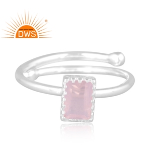 Best Selling Fine Sterling Silver Natural Rose <b>Quartz</b> Gemstone Stackable <b>Ring</b> Custom Jewelry Manufacturer - Product Image 2