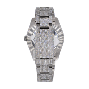 Montre de luxe en argent glacé pour hommes cadran à chiffres romains en acier inoxydable affichage de la date montre-bracelet complète de bijoux Hip Hop en diamant - Product Image 2