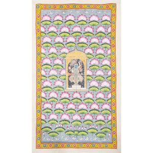 Tapiz de Pared de Tela de Algodón Verde con Arte Pichwai, Estilo Bohemio Navideño para Dormitorio, Decoración del Hogar, Diseño Metálico con Cuerda - Product Image 1