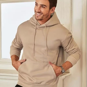 เสื้อสเวตเตอร์สวมหัวมีฮู้ดแบบมีเชือกผูกคอปกแขนยาวผ้าคอตตอนสีล้วนลำลองสำหรับผู้ชายใส่ในฤดูหนาว - Product Image 1