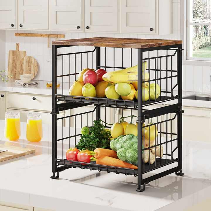 Large, Multi-Level Metal Fruit Basket, Perfect for Storing a Variety of Fruits, Vegetables, or Even Small Kitchen Accessories