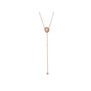 Vente en gros de collier à pendentif Lariat en or rose massif 14 carats véritable avec diamants tranchés - Product Image 1