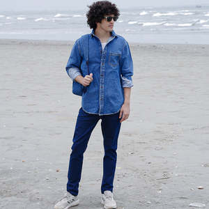 2025 <b>Men</b> Single Pocket <b>Shirt</b> Blue <b>Shirts</b> Long Sleeve Cowboy Clothing <b>for</b> <b>Men</b> - Product Image 4