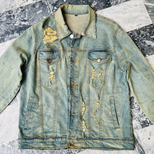 Veste de détresse en jean chaud pour l'hiver pour hommes OEM vêtements décontractés veste à col rabattu veste en jean boutonnée - Product Image 1