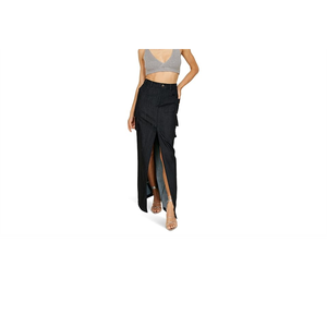 Jupe longue Line Dot Mora en denim gris vintage, imprimé décontracté, techniques de déchirage, coupe droite, idéale pour le printemps, l'été, l'automne et l'hiver - Product Image 5