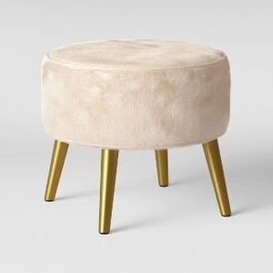 Taburetes Otomanos Modernos de Terciopelo Azul con Patas Metálicas en Acabado Dorado en Color Azul para Dormitorio y Muebles para el Hogar - Product Image 3