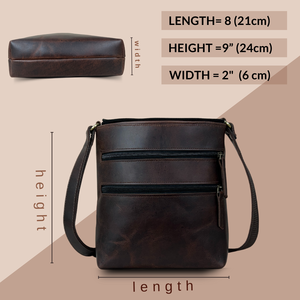 Sac à bandoulière en cuir véritable pour femme avec fermeture à glissière sangle réglable poches avant et arrière - Product Image 6