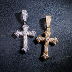 Auténtica Plata de Ley 925 Iced Cross colgante blanco amarillo chapado en oro Moissanite Hip Hop estilo última moda joyería personalizada - Product Image 1