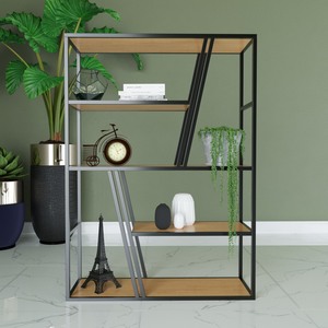 ชั้นวางของตกแต่งไม้ไผ่และไม้พร้อมโครงเหล็ก 100x34x140 ซม. สำหรับห้องนั่งเล่น - Product Image 2
