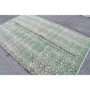 พรมตุรกีวินเทจ ขนาดใหญ่ 5.6x8.9 ฟุต พรมขนสัตว์สีเขียวเทา - Product Image 2