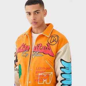 Chaqueta de Béisbol de Graffiti para Hombre de Alta Calidad Personalizada ODM OEM, Chaqueta Universitaria de Cuero Genuino con Logotipo Bordado en Chenilla para Invierno - Product Image 3