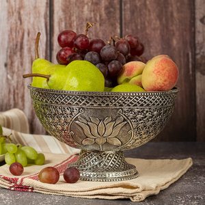 Frutero de Metal de Latón chapado en plata con relieve Floral antiguo técnica personalizada pantalla de mesa clásica fruta seca Chocolate - Product Image 5