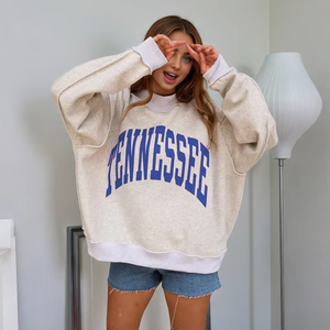 Sweat-shirt polaire à manches longues et col montant surdimensionné de haute qualité pour femmes Logo personnalisé lettre imprimée tricoté - Product Image 2