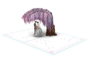 Tarjeta de Felicitación 3D Pop-up para Bodas, Fabricada en Vietnam, Diseño de Árbol de Glicinia, Barnizado Mate, Color CMYK, 5x7 Pulgadas - Product Image 4