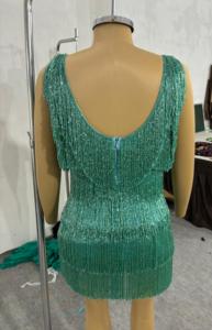 Robe de soirée de princesse de mariage grande taille ornée de franges de perles, sexy et tendance, silhouette en A, vert de mer, robe de bal modeste - Product Image 2