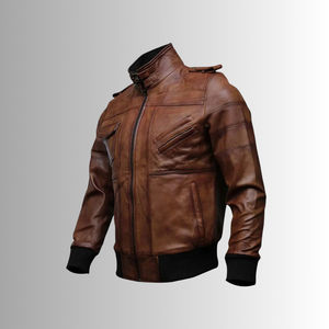 Veste bomber moto en cuir et toile décontractée pour homme, automne-hiver, longue fermeture éclair, unie, non tissée, imperméable, respirante, OEM - Product Image 4