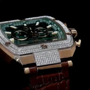 Reloj de Lujo con Moissanita, Tres Subesferas de Cronógrafo, Correa de Silicona Roja, Esfera Redonda de Acero Inoxidable, Reloj de Moda para Hombre - Product Image 4