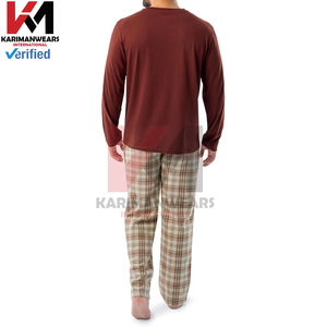 Ensemble de pyjama en coton pour homme, col en V, ensemble de vêtements de détente, poche, doux, respirant, vêtements de nuit, haut à manches courtes, pantalon long, vêtements de détente - Product Image 2