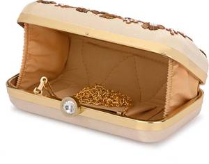 Bolso de mano bordado con flores Beige a la moda, bolso de noche étnico indio hecho a mano, cadena para bodas, joyería corporal a la moda - Product Image 4