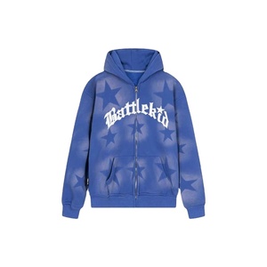 Cardigan en molleton pour homme style européen et américain, 100 % coton respirant, col en V, coupe ample, motif étoile brodé, automne, avec poche - Product Image 1