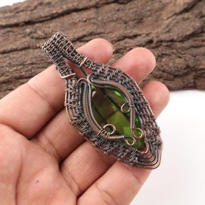 Handmade Peridot Fashion Pendant Featuring Pear Cut Green Gemstone Copper Wire <b>Wrapped</b> Silver For <b>Bridal</b> Anniversary Gift - Product Image 4
