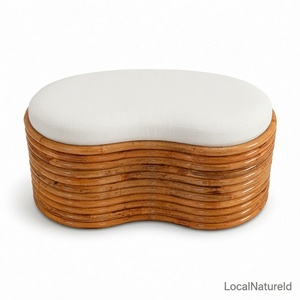 Modern Rattan <b>Storage</b> Bench Ottoman Upholstered <b>Seat</b> Living Room Stool with Cushion - Product Image 6