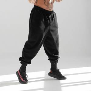 Pantalones de chándal holgados de algodón 100% para hombre, pantalones de chándal de felpa francesa de lana negra, cintura con logotipo, estilo informal, oscuro, ligero, recto, medio plano - Product Image 1