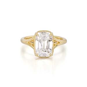 Anillo de compromiso artesanal con diamante de laboratorio de 3.11 ct D-F VVS1-VS2, talla cushion, de oro amarillo de 14K y 18K, para fiesta nupcial - Product Image 1