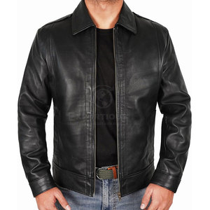 Custom Logo Print High Quality Eco-Friendly <b>Lightweight</b> Comfortable <b>Men</b> Cow Skin Leather <b>Jacket</b> Stand Collar Front Logo - Product Image 3