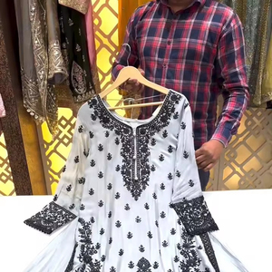 Présentation de la nouvelle collection Faux Georgette Fancy Broded Thread And Sequence Work Top & Palazzo With Digital Printed Dupatta - Product Image 1