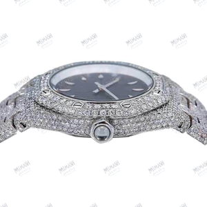 Reloj de Lujo con Diamantes de Moissanita Glamorosos, Brazalete de Acero Inoxidable Completamente Engastado, Estilo Moderno Unisex - Product Image 4