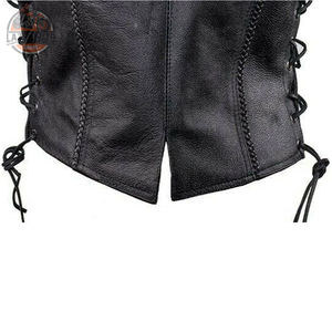 Gilet de moto en cuir pour femmes | Veste de motard noire sans manches coupe ajustée avec poches Gilet de haute qualité en PU/cuir véritable - Product Image 6